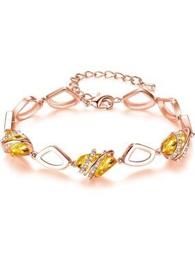Elegant Birthstone Charm Bracelet for Women, 18K Rose Gold & Silver, Adjustable